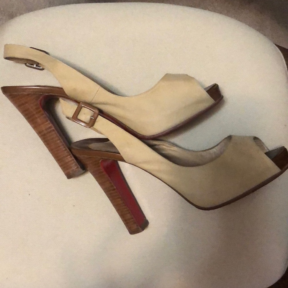 Christian Louboutin canvas peep toe sling back